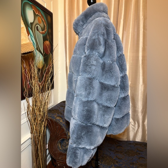 Calvin Klein Women's Faux-Fur Zip-Front Coat - Blue - Size 2X - Picture 6 of 10